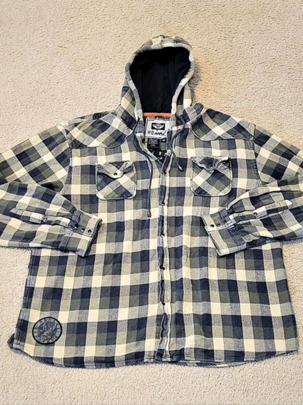 Harley-Davidson Plaid Hooded Shirt Jacket Blue & Green XXL